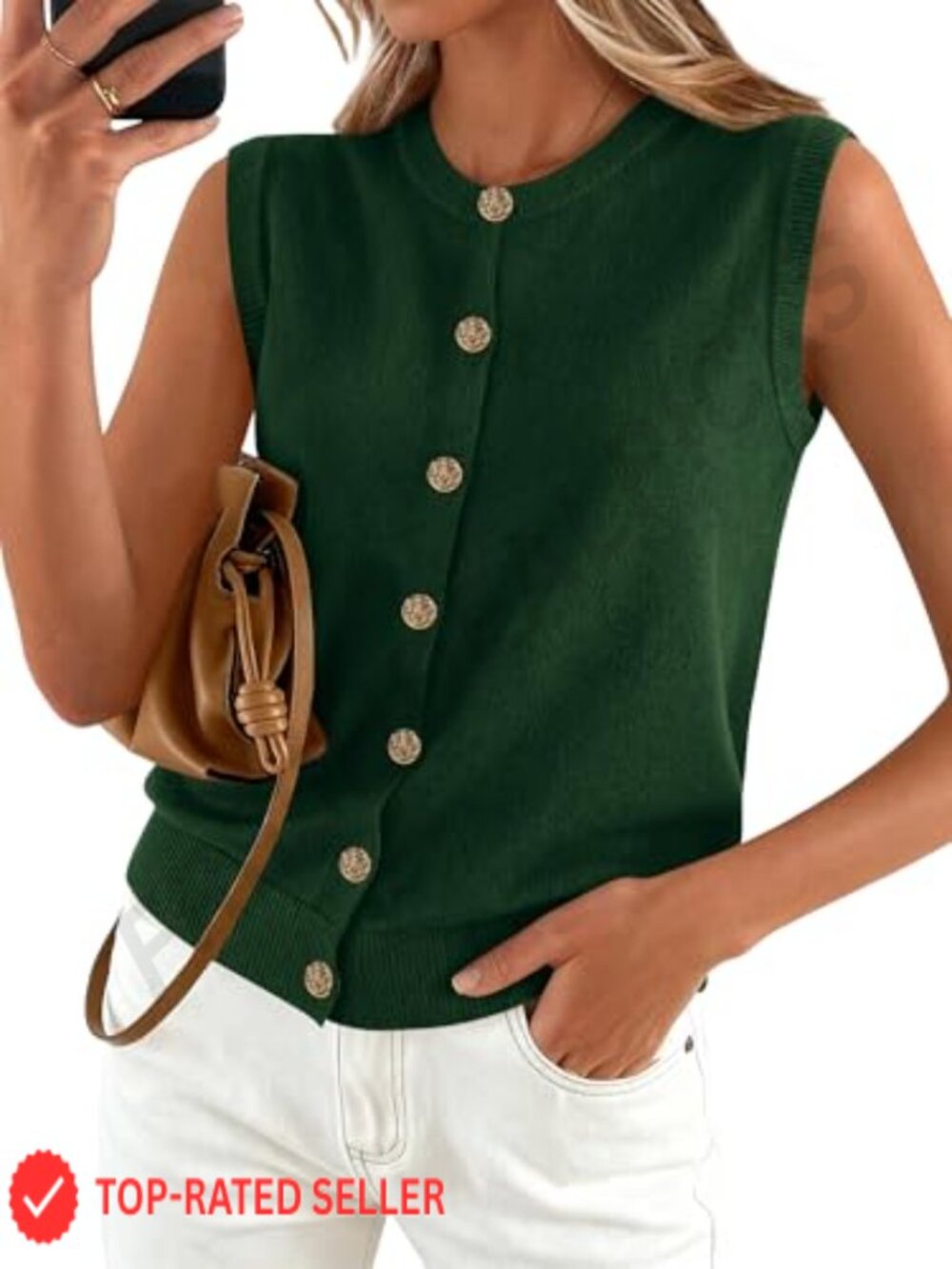 Knit Sleeveless Button Down Crewneck Sweater Vest Cardigan